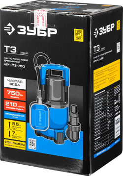 ЗУБР 750 Вт, дренажный насос с минимальным уровнем откачки, Профессионал (НПГ-Т3-750)