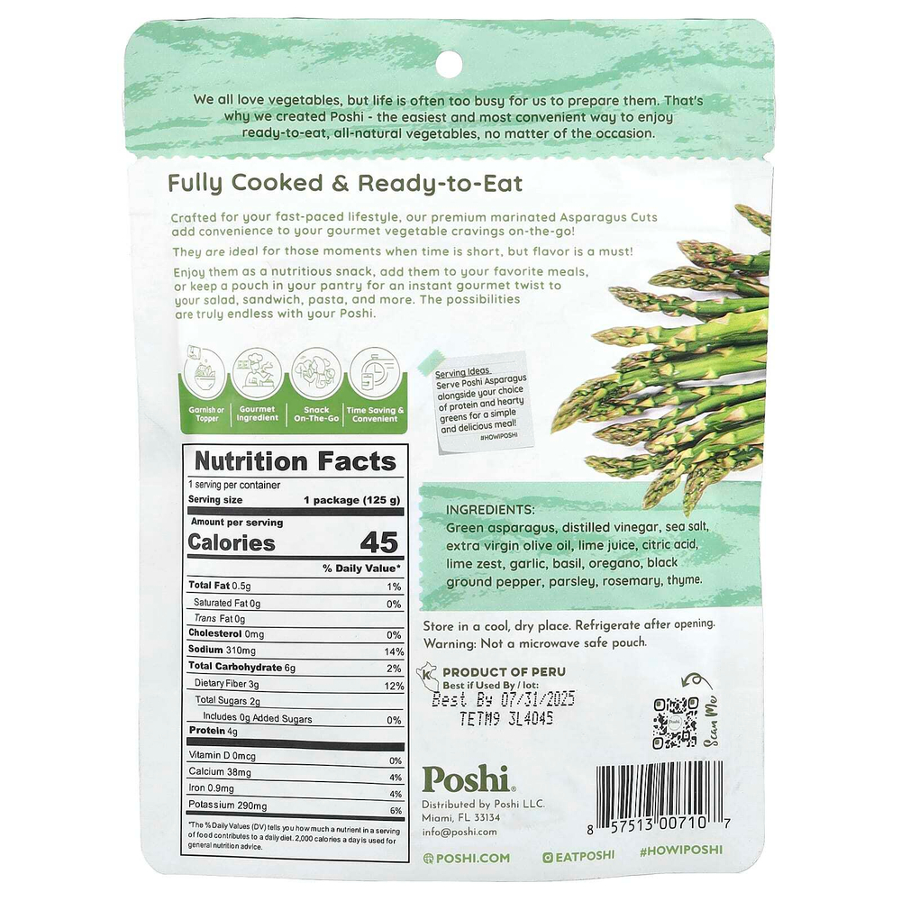 Poshi, Easy Chef, разрезанная спаржа с розмарином и орегано, 125 г (4,4 унции)