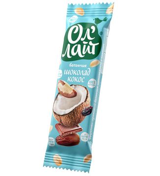 Батончик фруктово-ореховый "Ол`лайт" шоколадный с кокосом, 30г. (шоубокс 25шт)