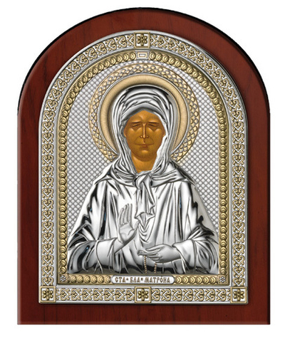 Серебряная икона Святая Матрона в рамке