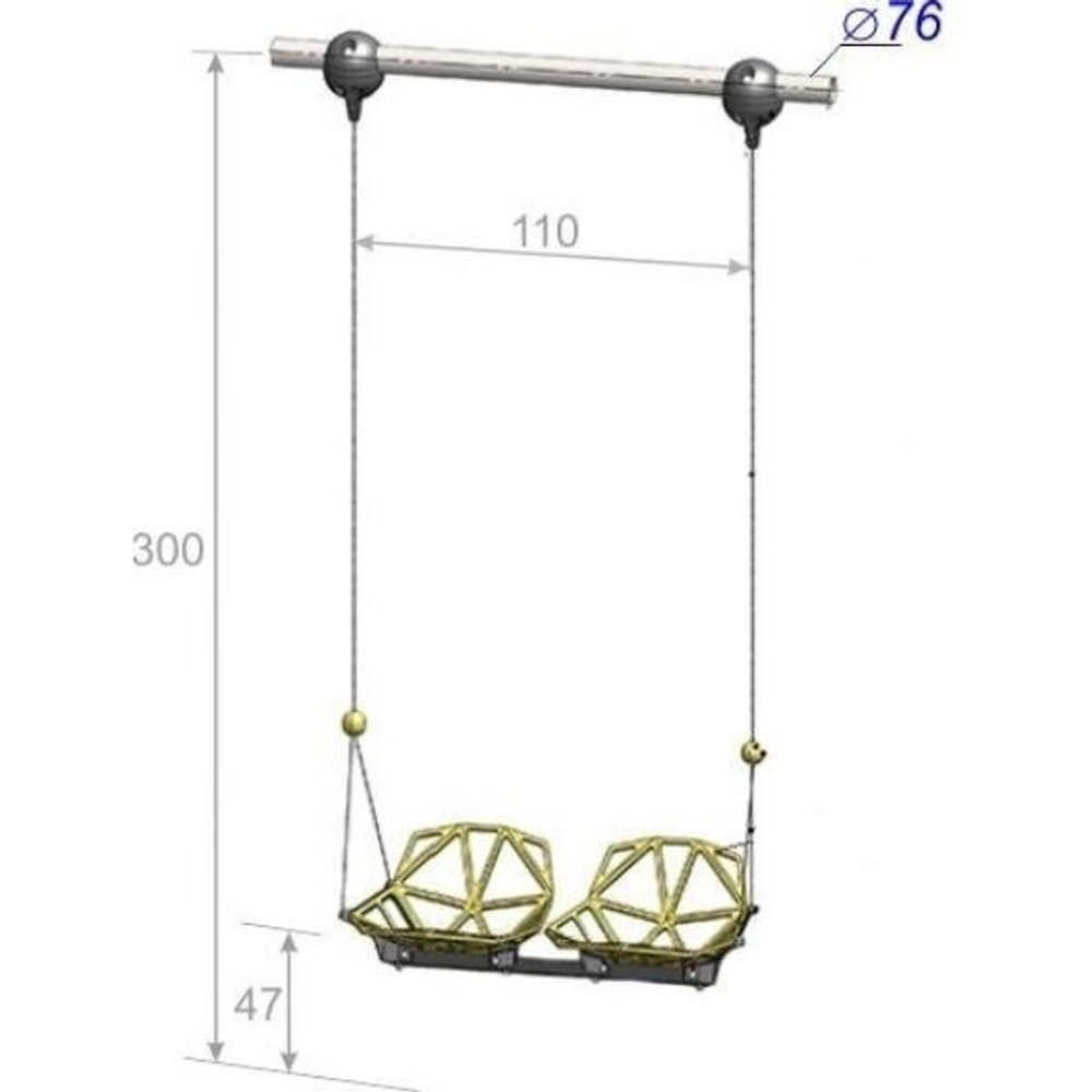 Качели двойные высотой 300 см, диаметр крепления на трубу 76 мм