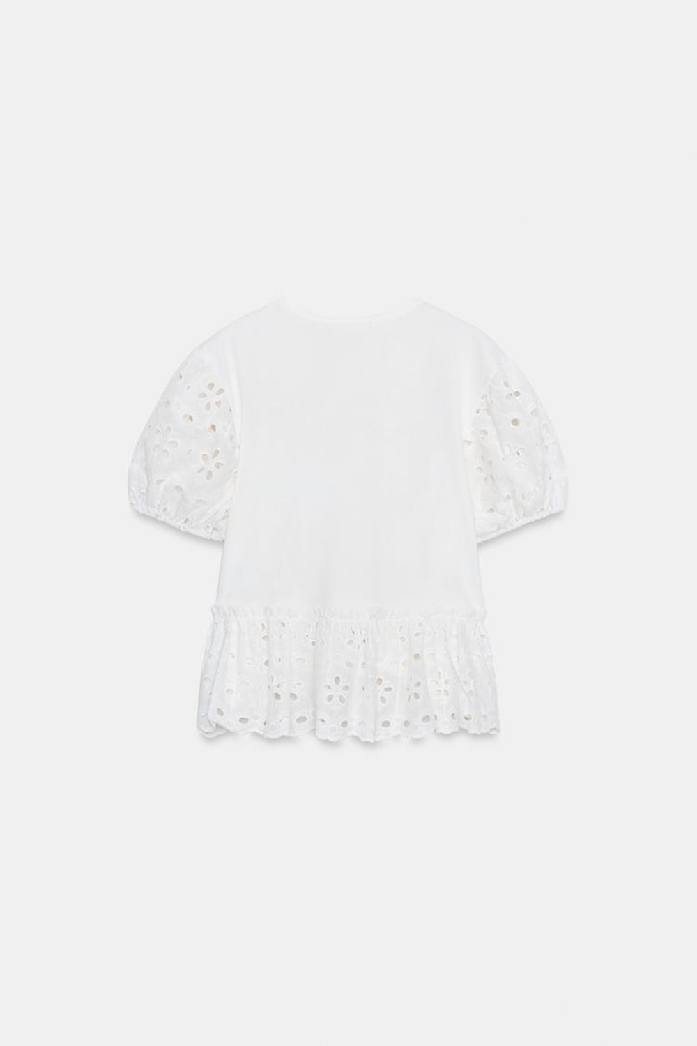 ZARA ФУТБОЛКА С КОРОТКИМИ РУКАВАМИ И ВЫШИВКОЙ, БЕЛЫЙ