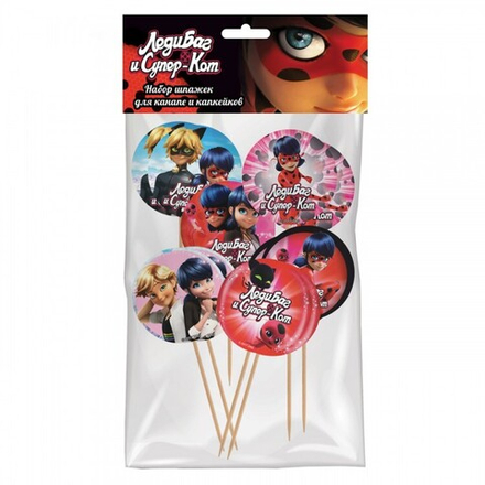 Набор шпажек для канапе и капкейков "Леди Баг и Супер кот" / 12 шт. /