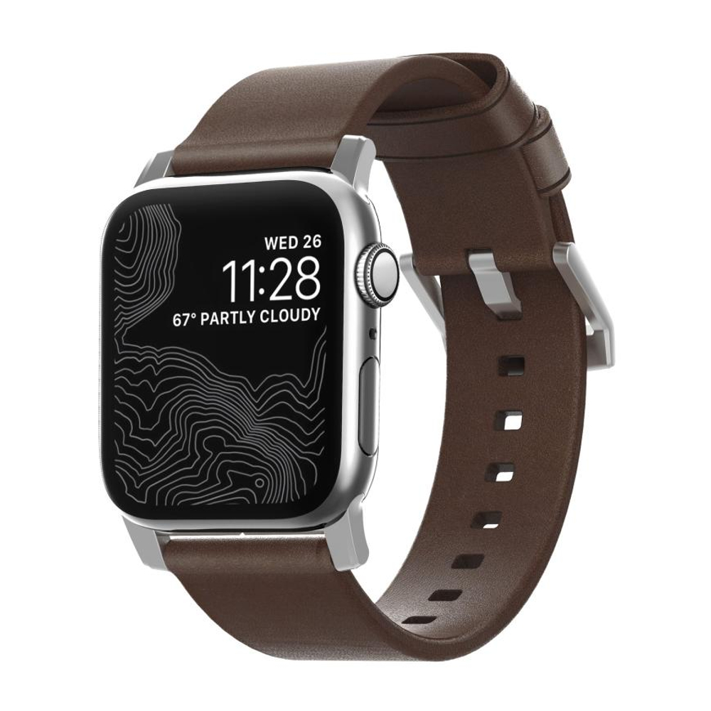 Кожаный ремешок Nomad Horween Modern Band для Apple Watch 44, 45, 46 мм и Ultra 2–3 Ремешок из натуральной кожи Horween с классической застёжкой из нержавеющей стали