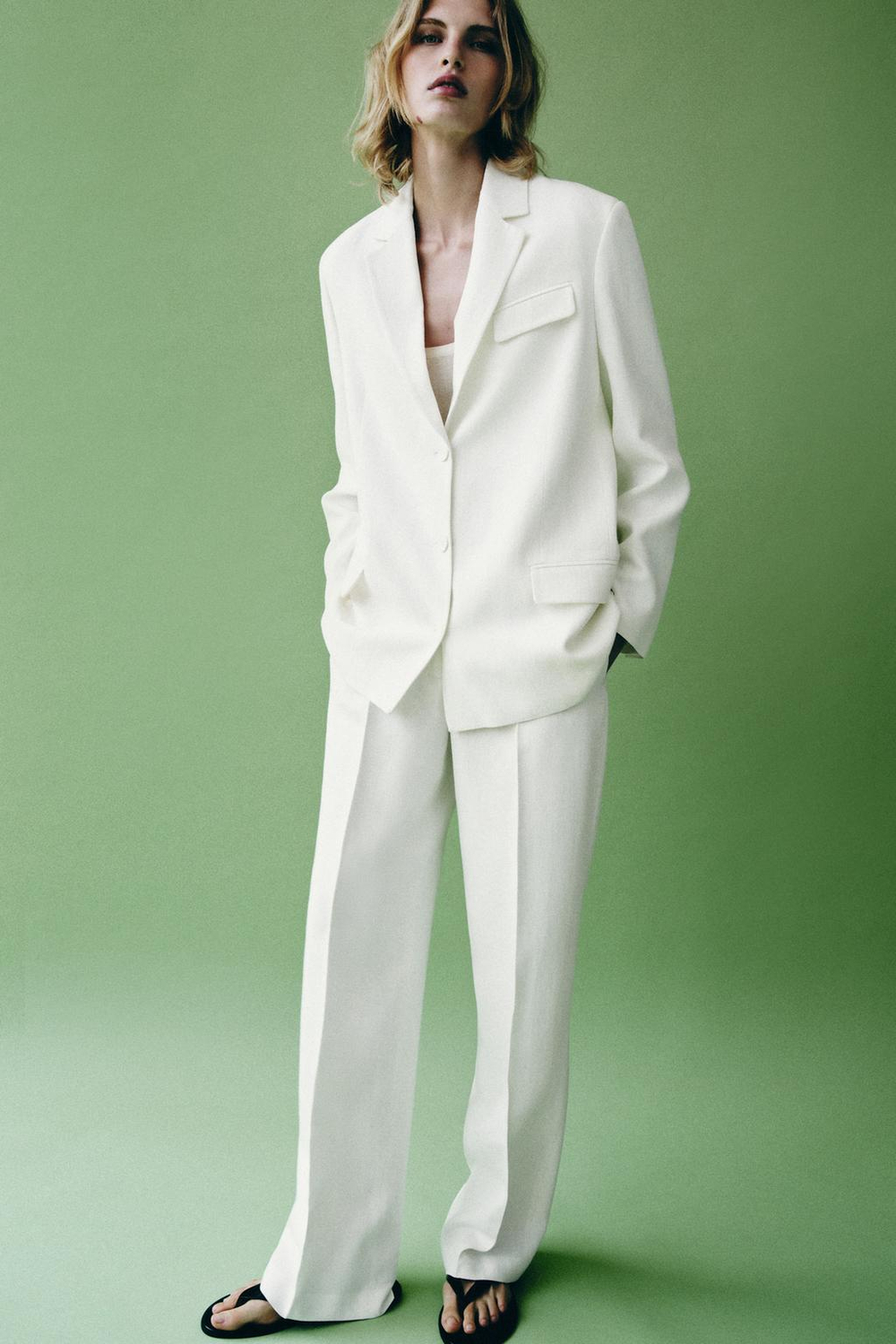 ZARA БЛЕЙЗЕР ПРЯМОГО КРОЯ — ZW COLLECTION, БЕЛЫЙ