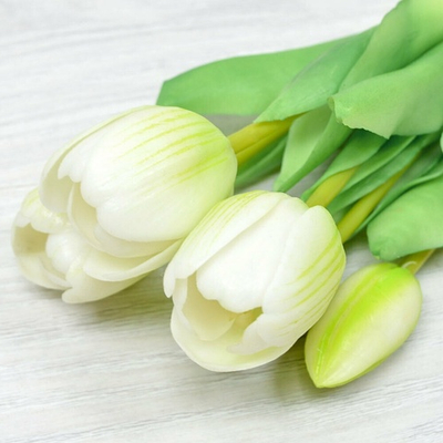 Цветы искусственные Тюльпаны букет 5шт, силикон, цвет белый