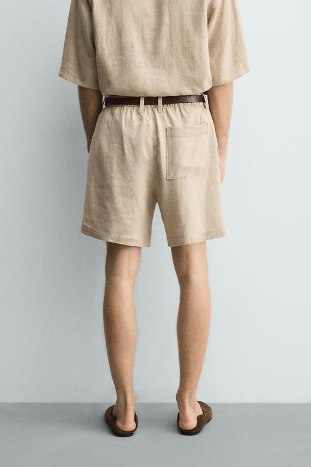 ZARA ШОРТЫ RELAXED FIT ИЗ ЛЬНА И ВИСКОЗЫ, ПЕСОЧНЫЙ
