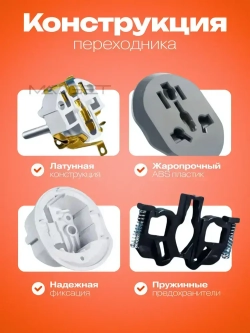 Сетевой адаптер-переходник с китайской вилки на евровилку серый