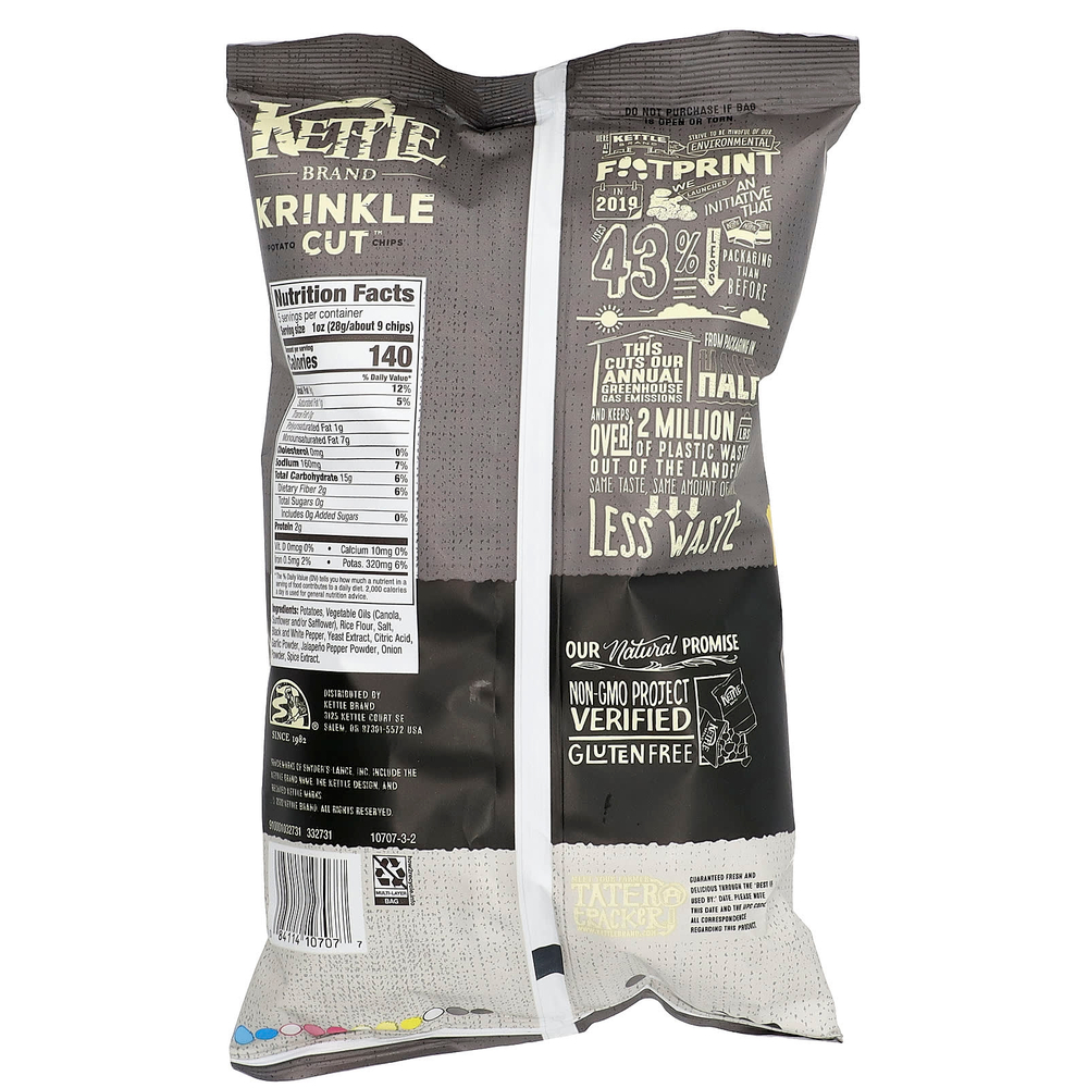 Kettle Foods, нарезанные картофельными чипсами, соль и свежемолотый перец, 141 г (5 унций)