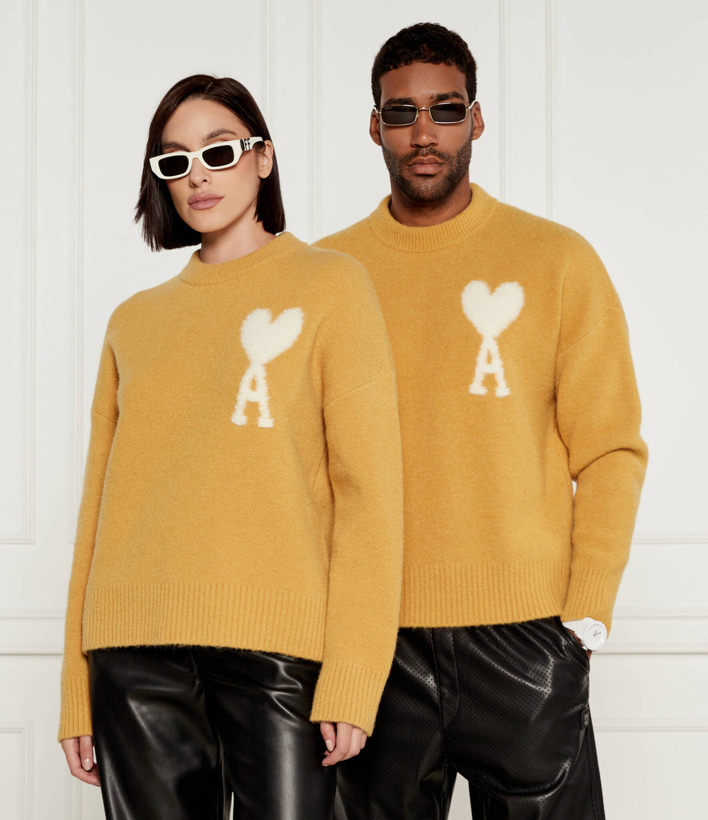 Хлопковый свитер AMI Paris - горчичный(UKS025 KN0032)