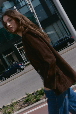 ZARA ПРЯМОЙ БЛЕЙЗЕР ИЗ 100% КОЖИ, КОРИЧНЕВЫЙ