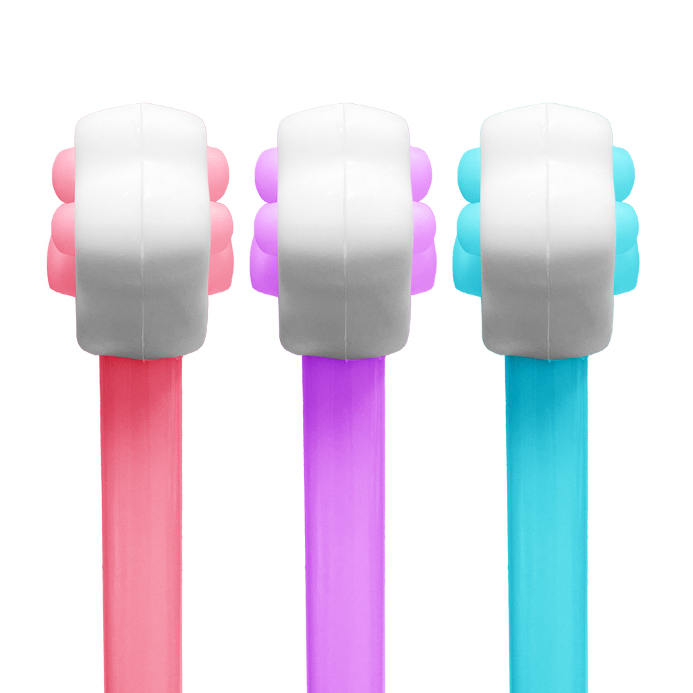 Набор синих детских шариковых ручек 4 шт, с резиновой фигуркой кошачья лапка, MC-Basir, разноцветный корпус, наконечник 0.5 мм, неавтоматическая, игольчатый синий стержень для письма