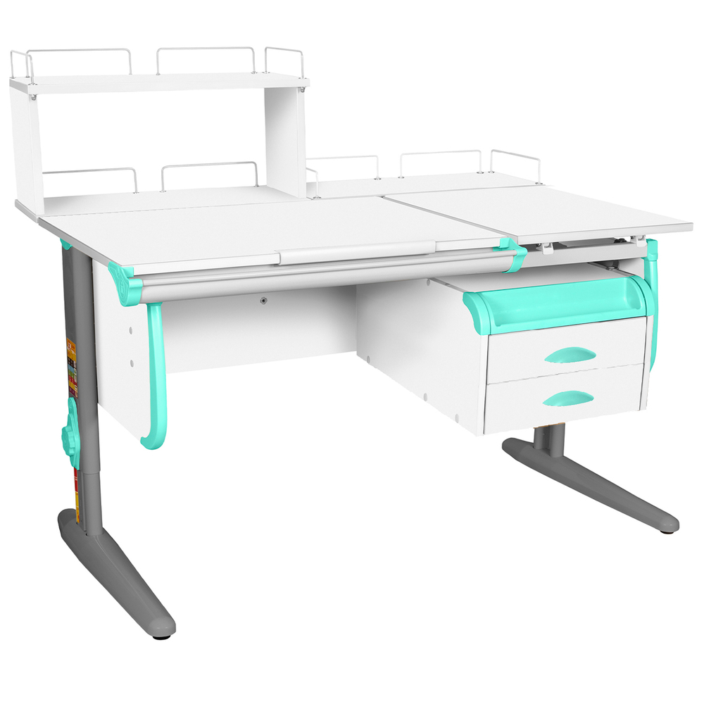 Растущая парта СУТ 25 с задними полками СУТ.15.210 и СУТ.15.240 и навесной тумбой (1200×880 мм)