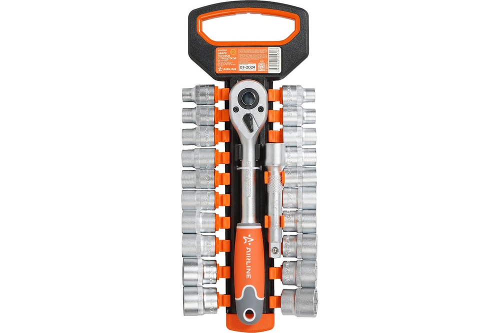 Набор головок с трещоткой 1/2" 72Т 22пр. (10-24мм, дюйм. размеры 3/8"-15/16", удл. 125мм) ATAO083 AIRLINE