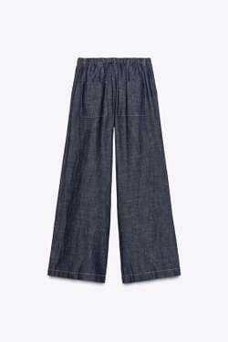 ZARA ШИРОКИЕ БРЮКИ ИЗ ЛЬНА, ИНДИГО