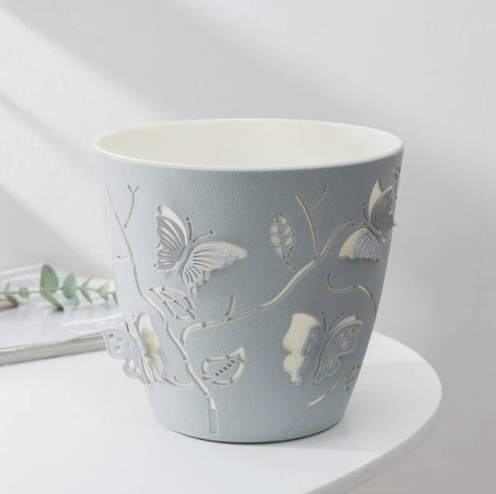 Горшок со вставкой Бабочка (Butterflies) ø14,5 h13,4 см v1,4л Жемчужно-серый