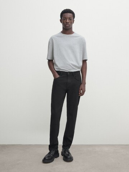 MASSIMO DUTTI Хлопковая футболка с короткими рукавами, серый с меланжевым эффектом
