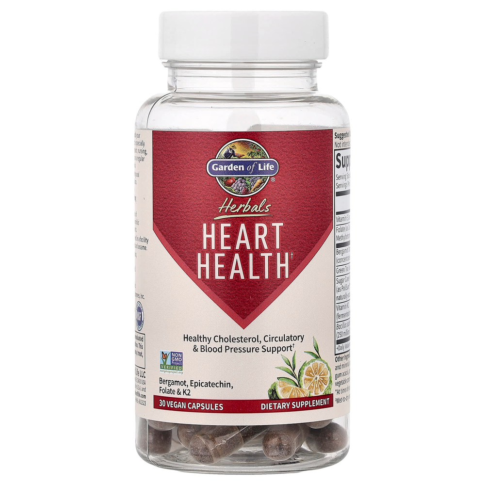 Garden of Life, Herbals, здоровье сердца, сладкий цитрус, 30 веганских капсул