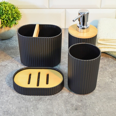 Набор для ванной комнаты 4 предмета (дозатор, мыльница, стакан, подставка для зубных щеток), черный/