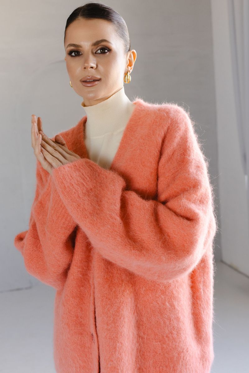 Кардиган альпака коралловый