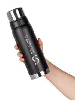 Термос Relaxika 103 (0,75 литра), черный (стикерпак "Зимний спорт")