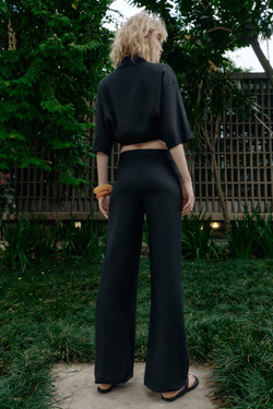 ZARA БРЮКИ-САФАРИ ИЗ ЛЬНА, МОРСКОЙ СИНИЙ