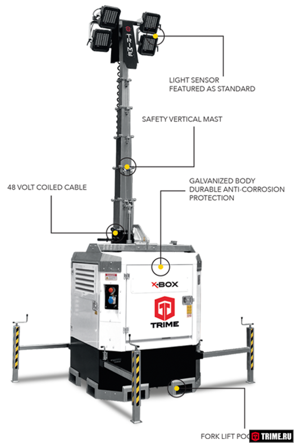 Осветительная вышка TRIME X-Box 4x160W 48V LED дизельная - [8.5 м / Kubota]