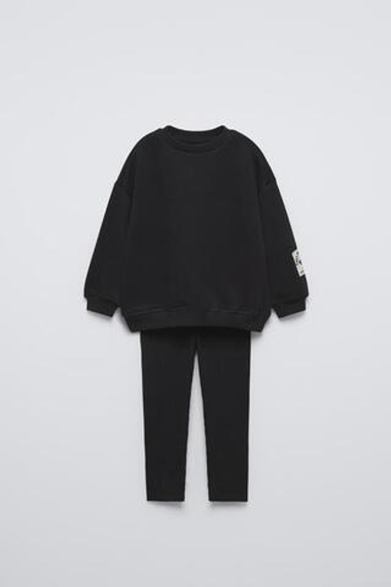 ZARA КОМПЛЕКТ ИЗ ТОЛСТОВКИ И ЛЕГИНСОВ В РУБЧИК, ЧЕРНЫЙ