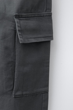 ZARA БРЮКИ КАРГО ИЗ ТВИЛА, СЕРО-СИНИЙ