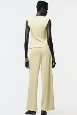 ZARA ШИРОКИЕ БРЮКИ ИЗ ТВИЛА, ЖЕЛТЫЙ