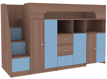 Кровать-чердак КарИВи Астра 11 Бодего Темный Светло-синий, голубой