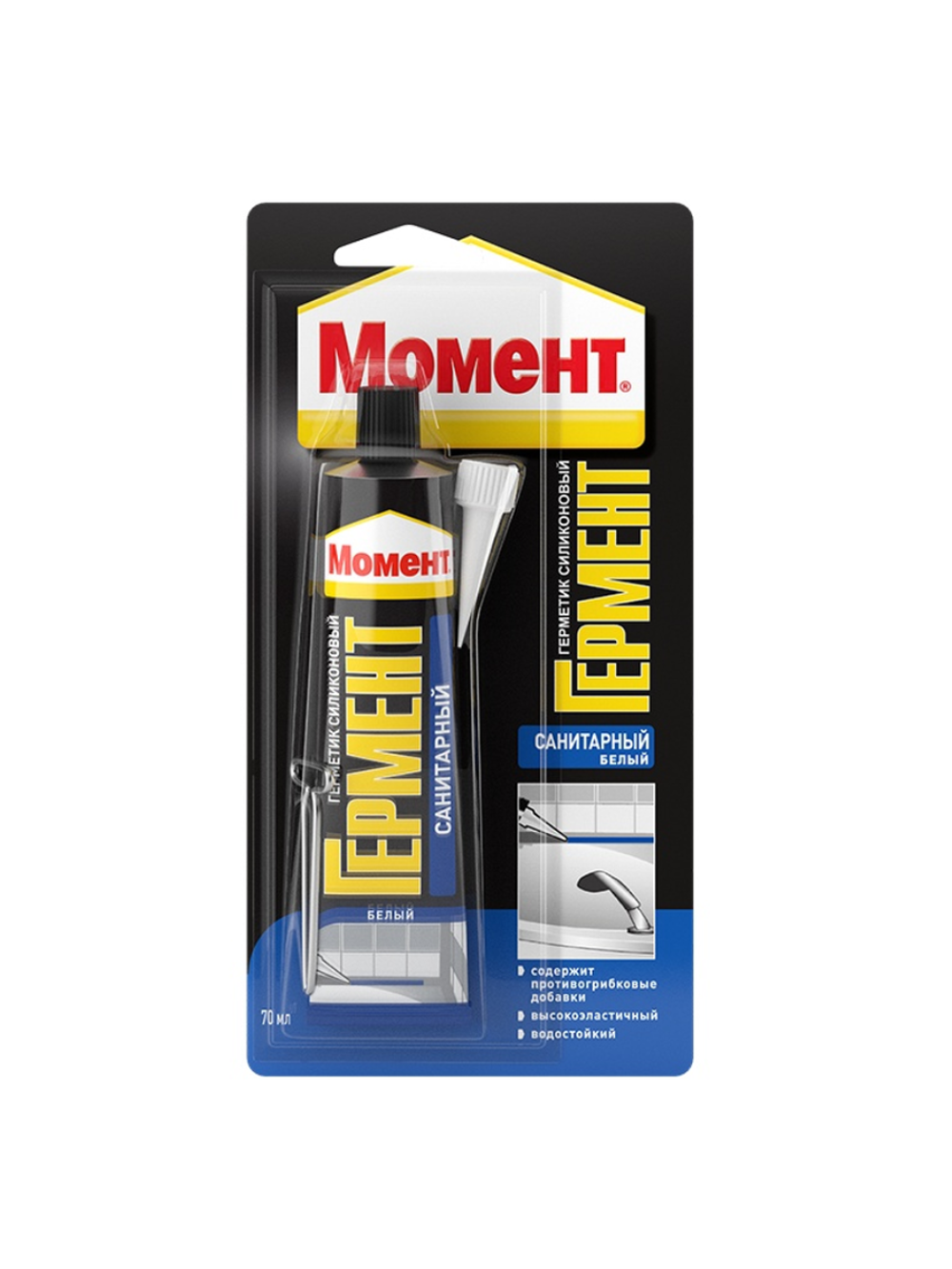 Герметик Момент Гермент силиконовый, санитарный, белый (70 мл)