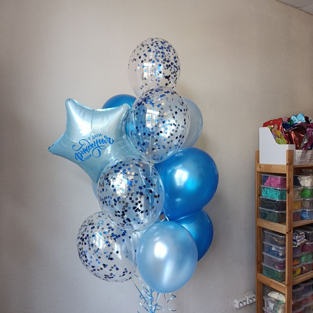 Фонтан из 13 шаров Сине-голубой металлик