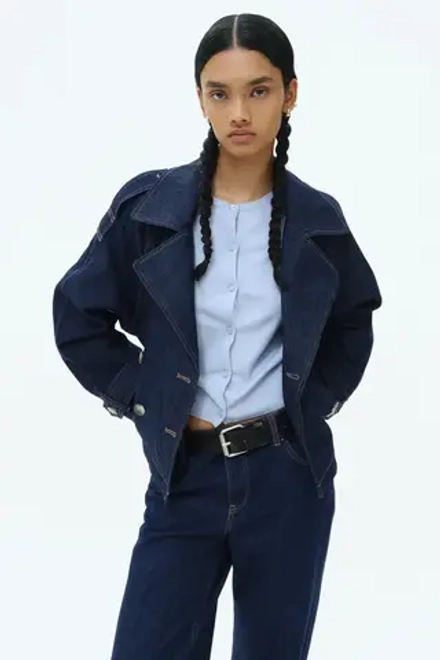 H&M КОРОТКИЙ ТРЕНЧ, ТЕМНО-СИНИЙ