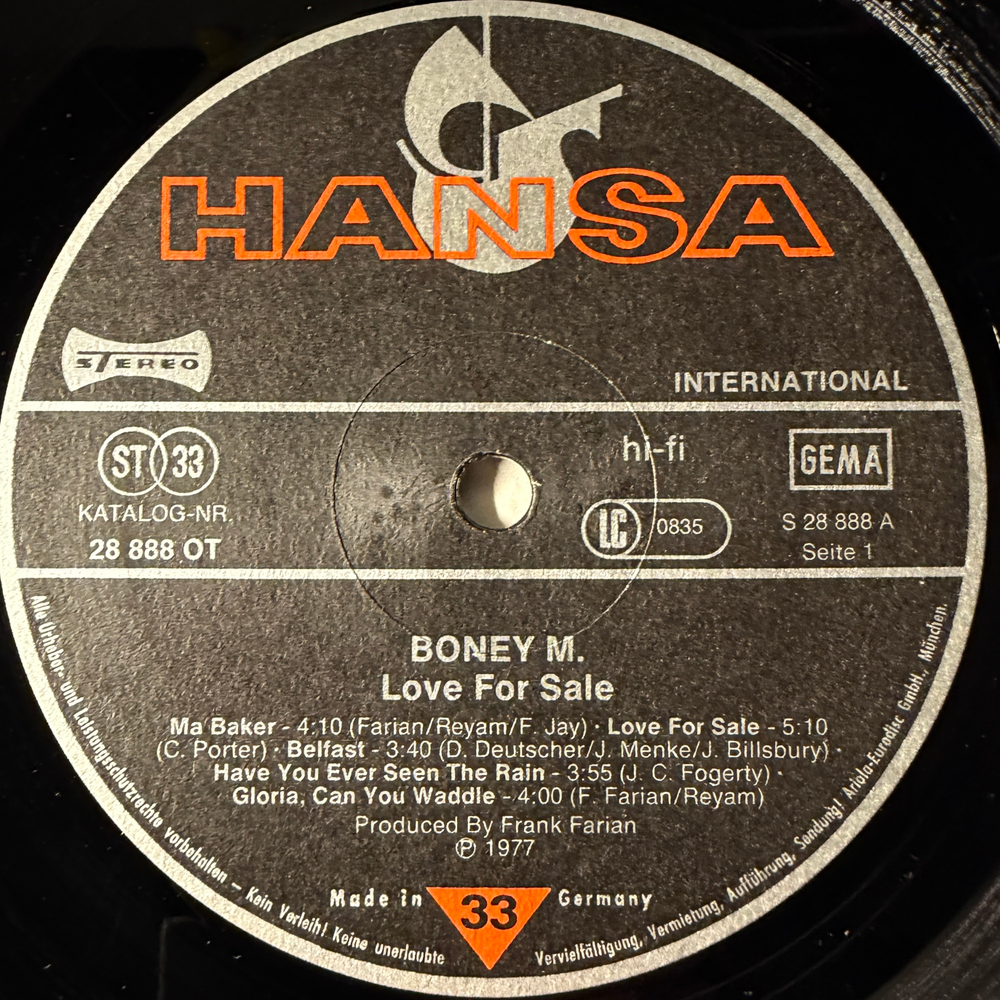 Boney M. - Love For Sale (Германия 1977г.)