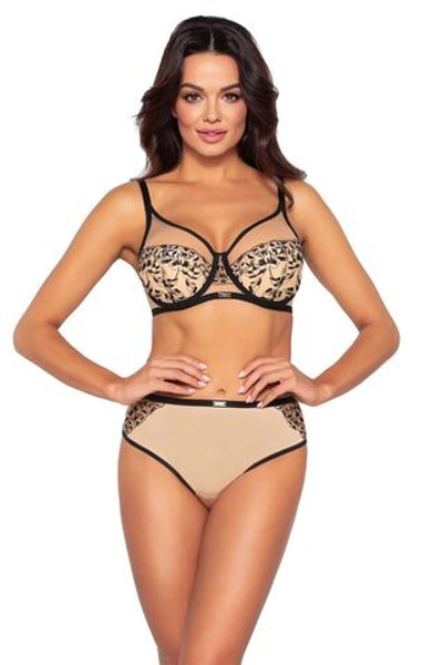 Бюстгальтер с шитыми чашками на косточках и контрастной вышивкой (Размер: 95C) (Цвет: черный с бежевым)