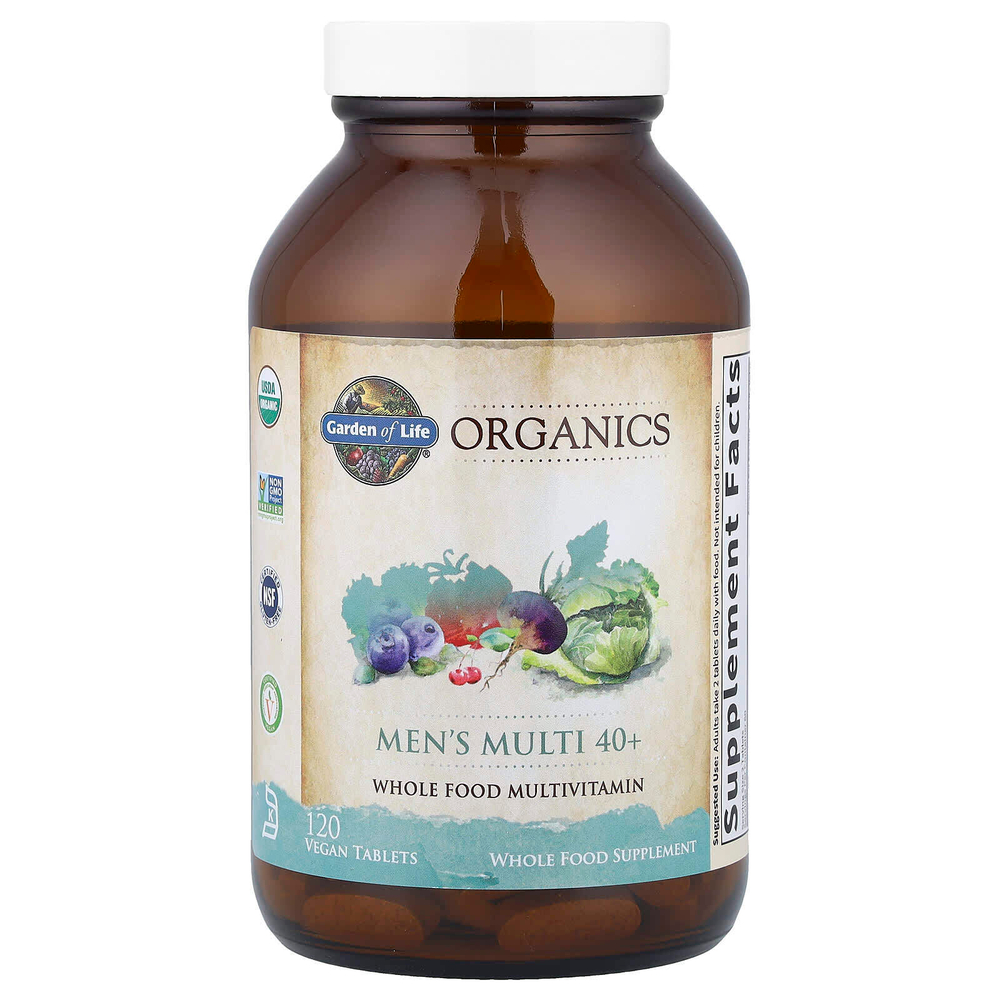 Garden of Life, Organics, мультивитамины для мужчин от 40 лет, 120 веганских таблеток