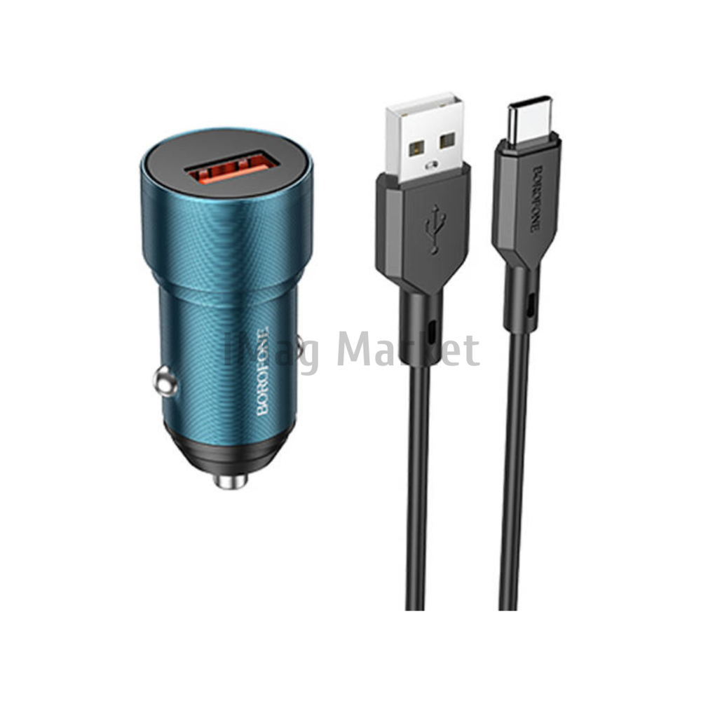 Автомобильное зарядное устройство Borofone BZ19A, 1 USB-A, 18W, 3A + кабель Type-C, 1 м, синий