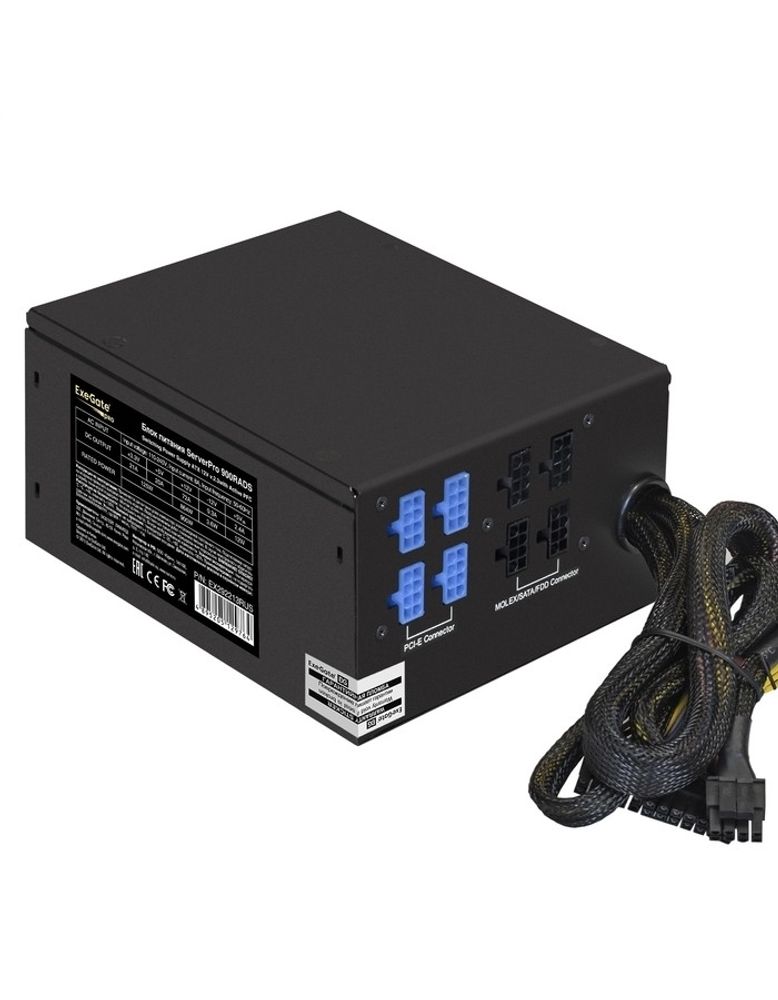 Exegate EX292213RUS Серверный БП 900W ExeGate ServerPRO-900RADS (ATX, for 3U+ cases, APFC, КПД 80% (80 PLUS), 14cm fan, 24pin, 2(4+4)pin, PCIe, 5xSATA, 4xIDE, Cable Management, black)