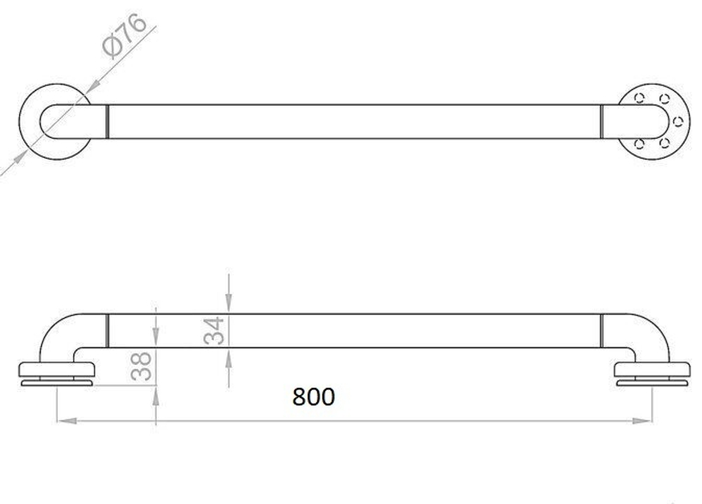 Поручень прямой Nofer белый с антибактериальным покрытием 800 мм. схема