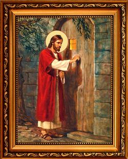 Иисус Христос стучится в дверь. Икона на холсте.