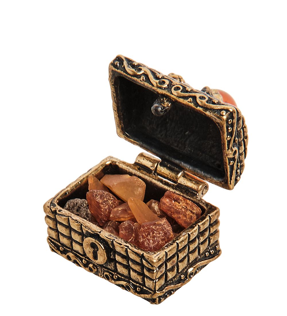 AM-1568 Фигурка «Сундучок с котенком» (латунь, янтарь)
