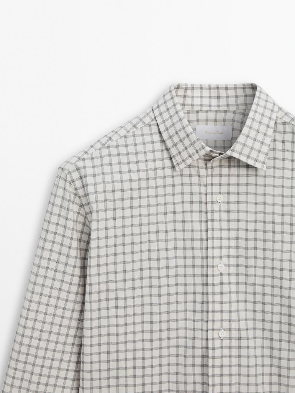 Massimo Dutti Рубашка из 100% хлопка в клетку, натуральный, кремовый