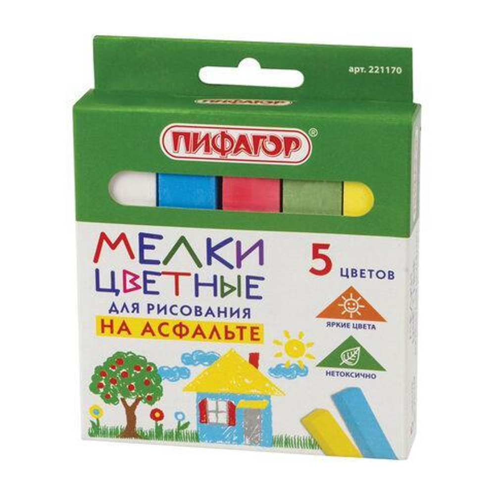 Мел цветной 5 цветов, квадратный (Пифагор)