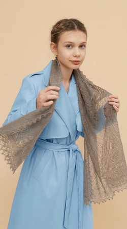 Оренбургский пуховый палантин А14060-03 серый