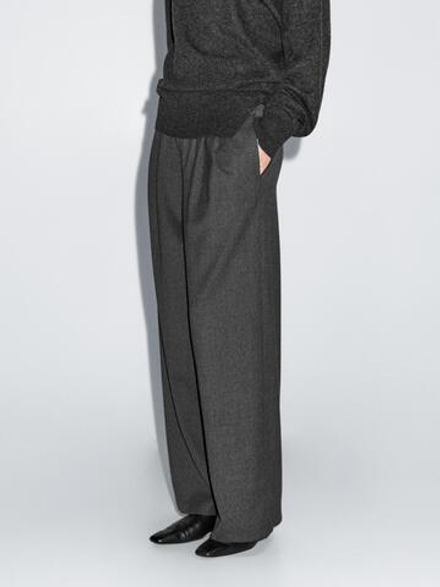 Massimo Dutti Брюки из смесовой шерсти с эластичным поясом, серый