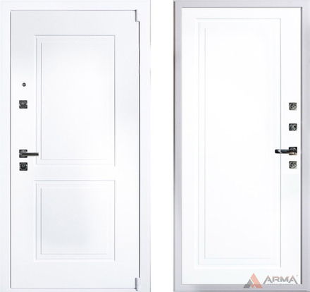 Входная белая металлическая дверь  Нео Вайт 22 эмаль белая RAL 9003, без текстуры (фурнитура ХРОМ блестящий)