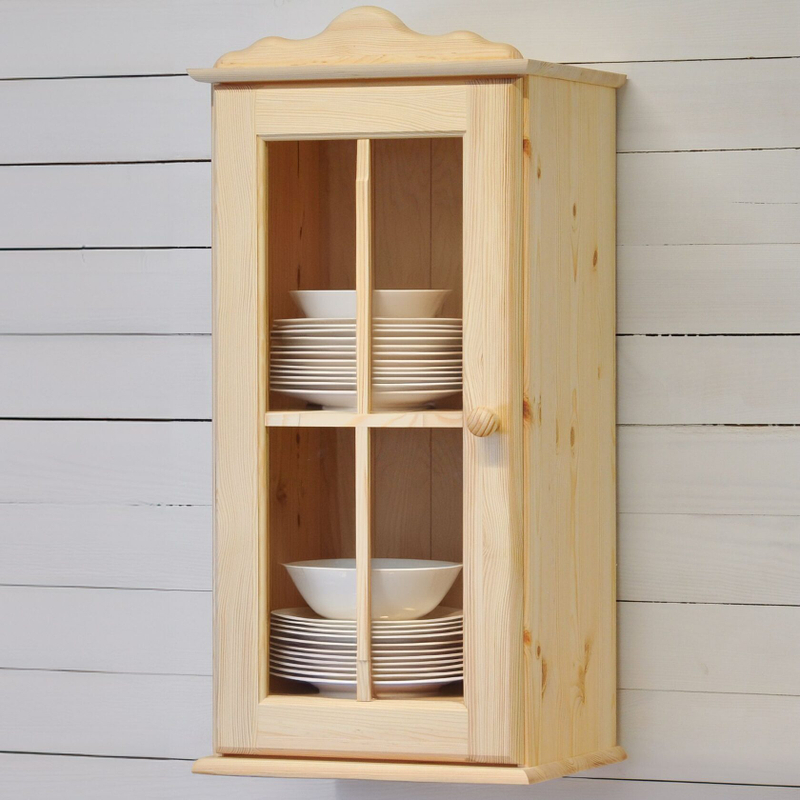 Шкаф навесной Бритта 1 дверь с карнизом из массива сосны для кухни и ванной, без отделки