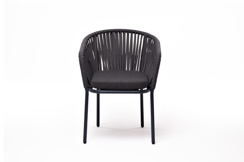 "Бордо" стул плетеный из роупа, каркас алюминий темно-серый (RAL7024) шагрень, роуп серый 15мм, ткань темно-серая 027