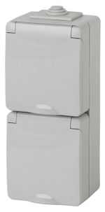 Розетка 2-местная накладная вертикальная IP65, шторки, 16A-250В, серый Эксперт ЭРА